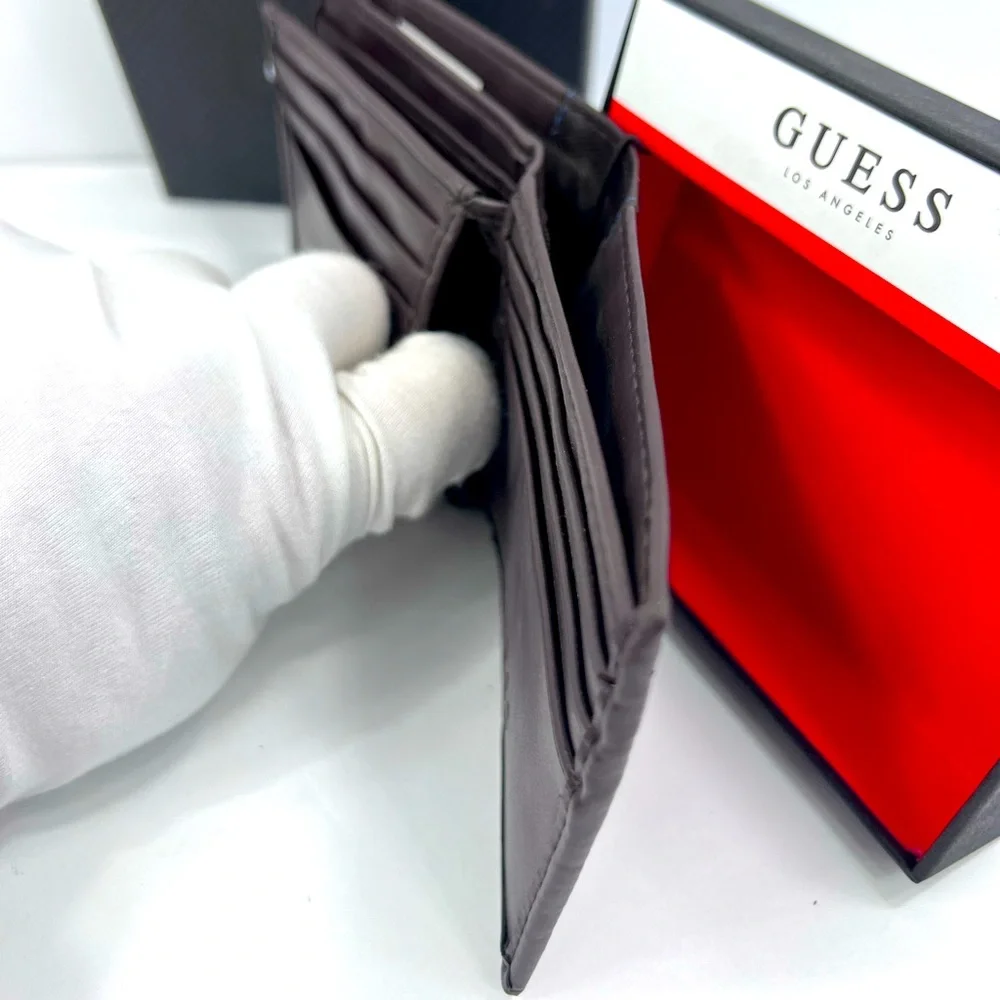 GUESS,MEN’S WALLET, BROWN, TRI FOLD, 9 CREDIT CARD HOLDER,4 HIDDEN COMPARTMENT